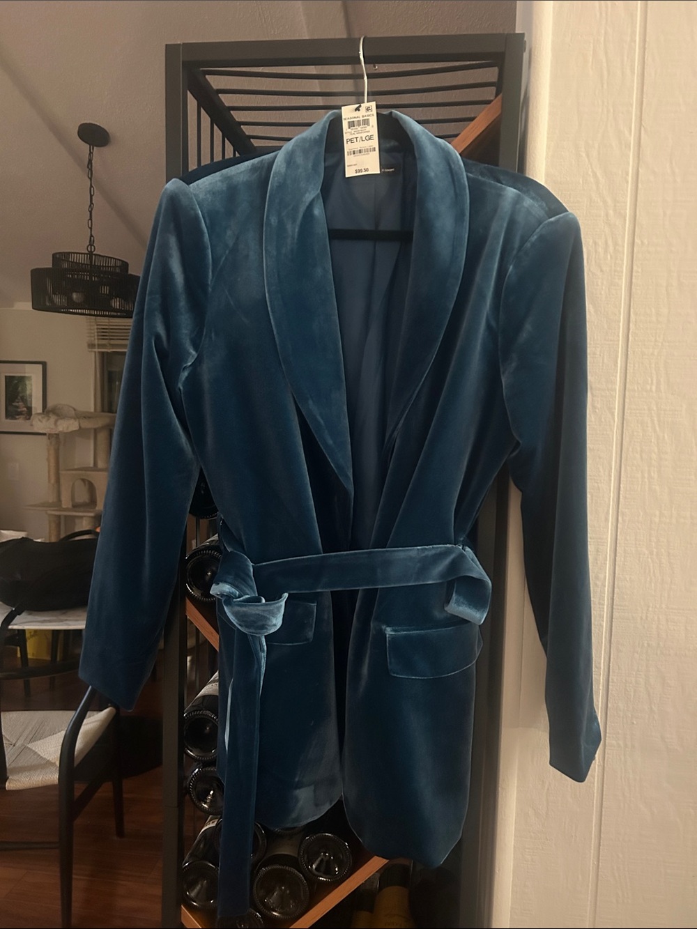 INC International Concepts Teal Velvet Belted Blazer